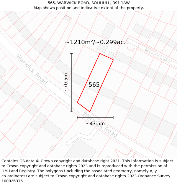 565, WARWICK ROAD, SOLIHULL, B91 1AW: Plot and title map