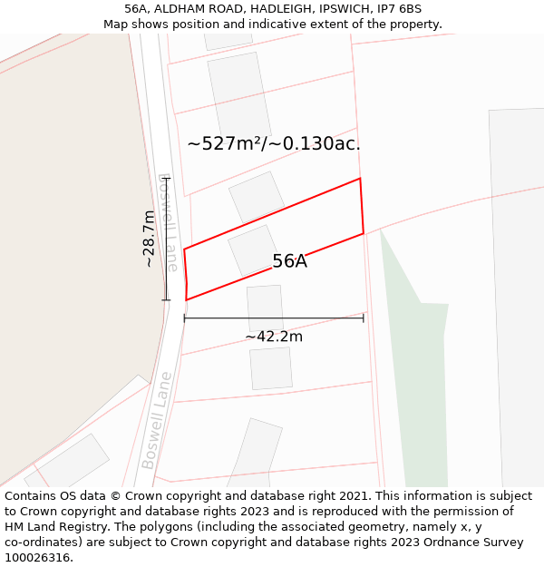 56A, ALDHAM ROAD, HADLEIGH, IPSWICH, IP7 6BS: Plot and title map