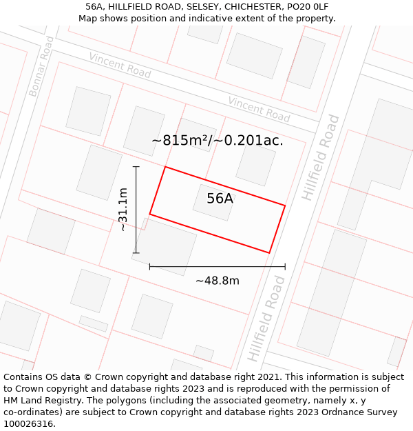 56A, HILLFIELD ROAD, SELSEY, CHICHESTER, PO20 0LF: Plot and title map