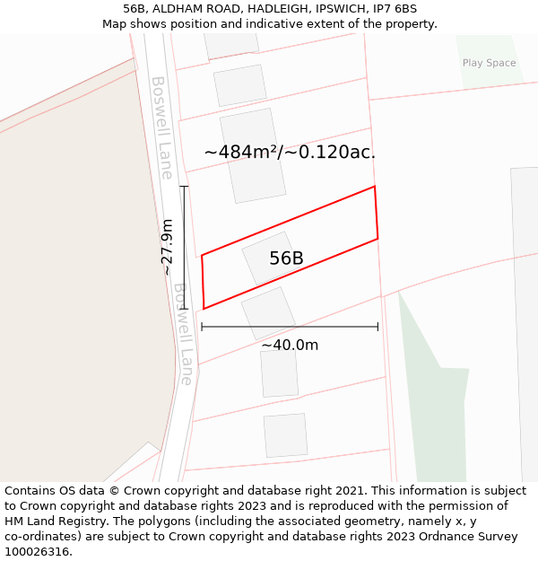 56B, ALDHAM ROAD, HADLEIGH, IPSWICH, IP7 6BS: Plot and title map