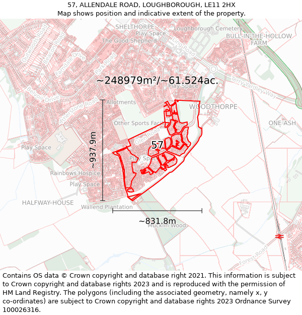 57, ALLENDALE ROAD, LOUGHBOROUGH, LE11 2HX: Plot and title map