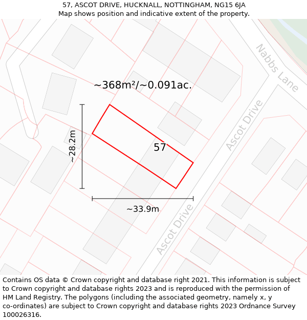 57, ASCOT DRIVE, HUCKNALL, NOTTINGHAM, NG15 6JA: Plot and title map