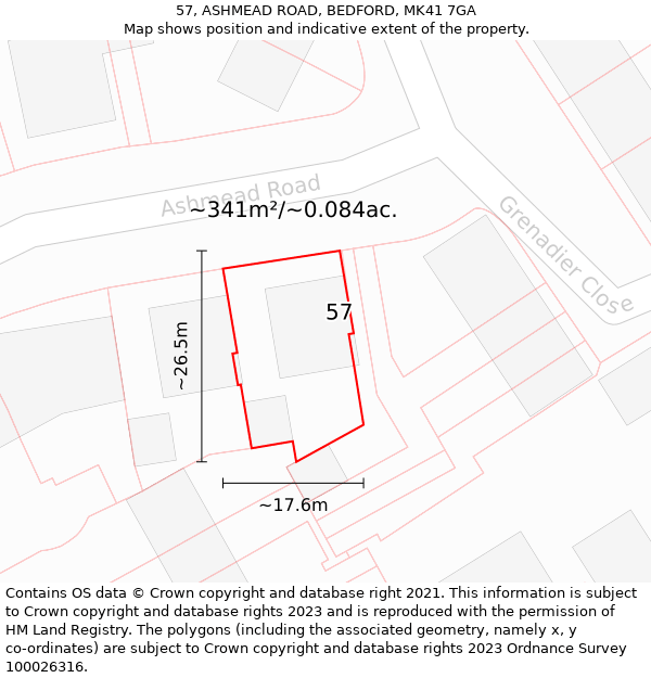 57, ASHMEAD ROAD, BEDFORD, MK41 7GA: Plot and title map