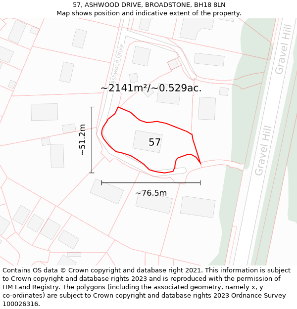 57, ASHWOOD DRIVE, BROADSTONE, BH18 8LN: Plot and title map