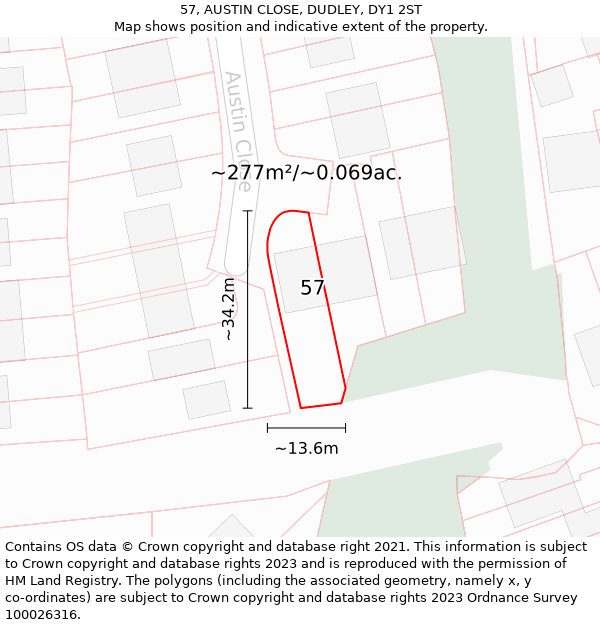 57, AUSTIN CLOSE, DUDLEY, DY1 2ST: Plot and title map