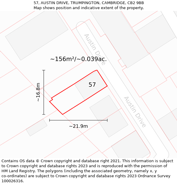 57, AUSTIN DRIVE, TRUMPINGTON, CAMBRIDGE, CB2 9BB: Plot and title map