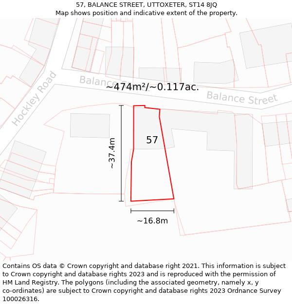 57, BALANCE STREET, UTTOXETER, ST14 8JQ: Plot and title map