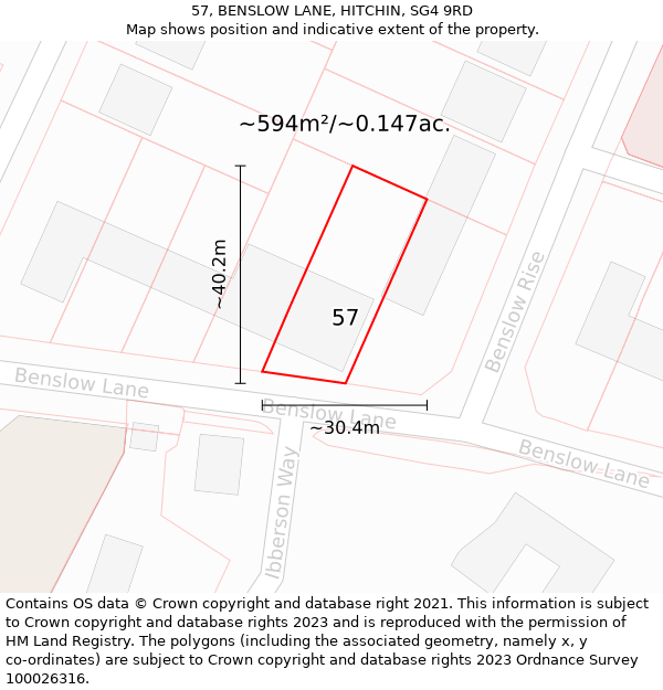 57, BENSLOW LANE, HITCHIN, SG4 9RD: Plot and title map