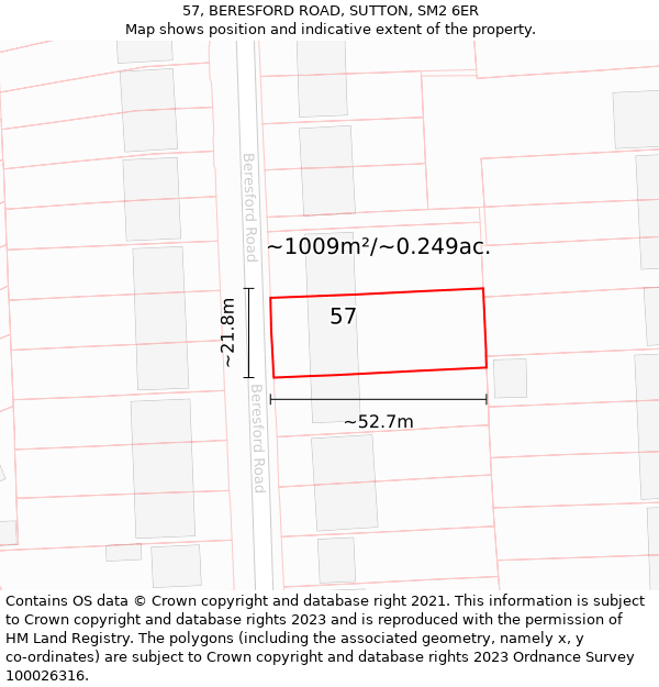 57, BERESFORD ROAD, SUTTON, SM2 6ER: Plot and title map