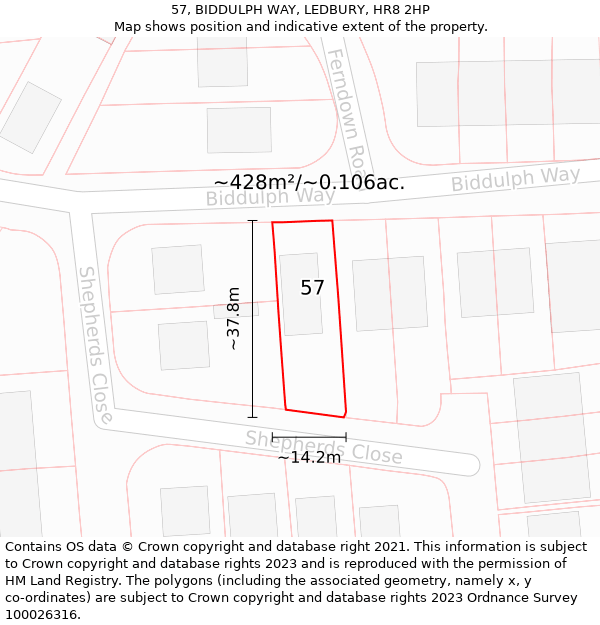 57, BIDDULPH WAY, LEDBURY, HR8 2HP: Plot and title map