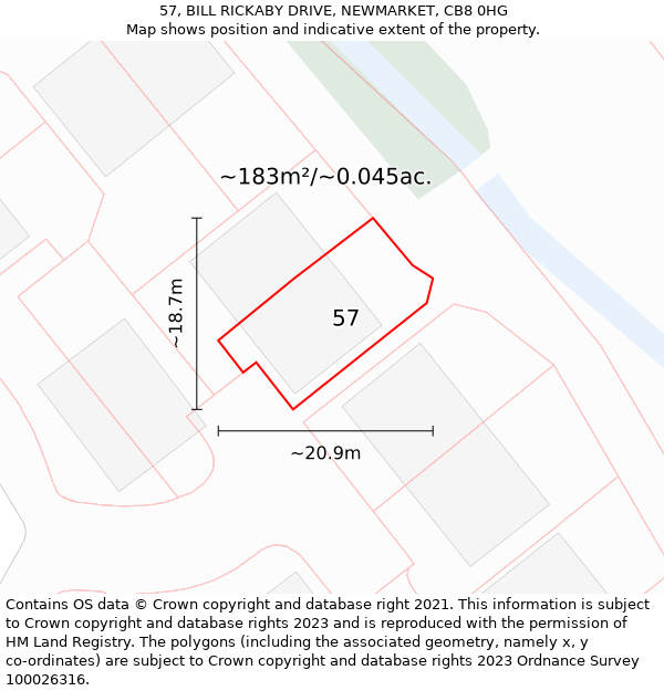 57, BILL RICKABY DRIVE, NEWMARKET, CB8 0HG: Plot and title map