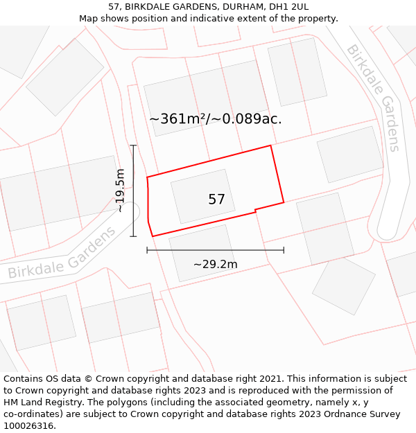 57, BIRKDALE GARDENS, DURHAM, DH1 2UL: Plot and title map