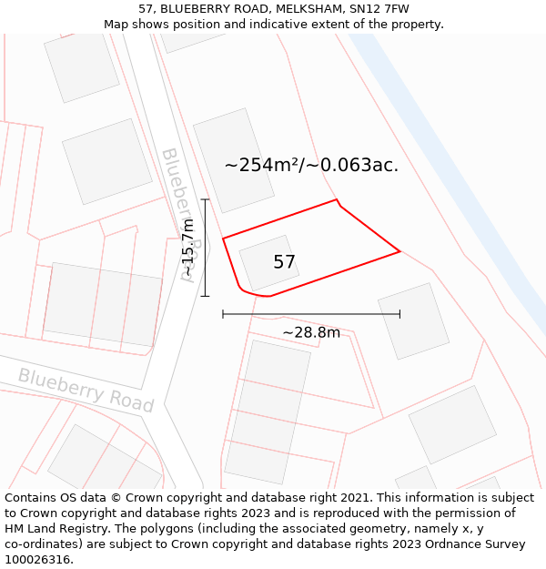 57, BLUEBERRY ROAD, MELKSHAM, SN12 7FW: Plot and title map