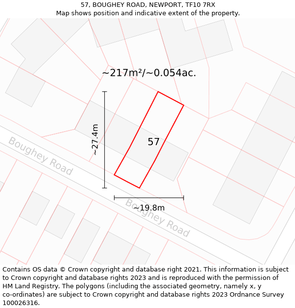 57, BOUGHEY ROAD, NEWPORT, TF10 7RX: Plot and title map