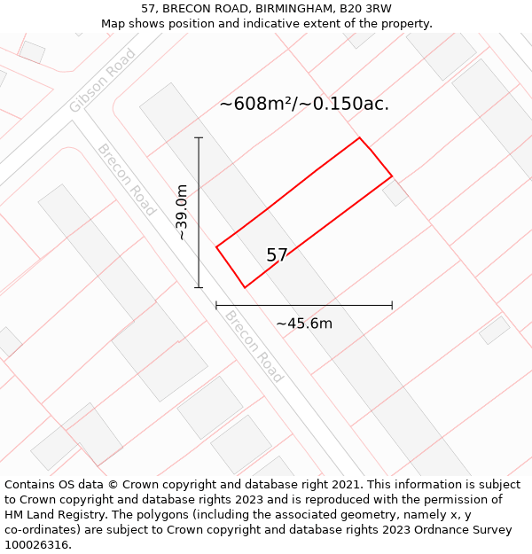 57, BRECON ROAD, BIRMINGHAM, B20 3RW: Plot and title map