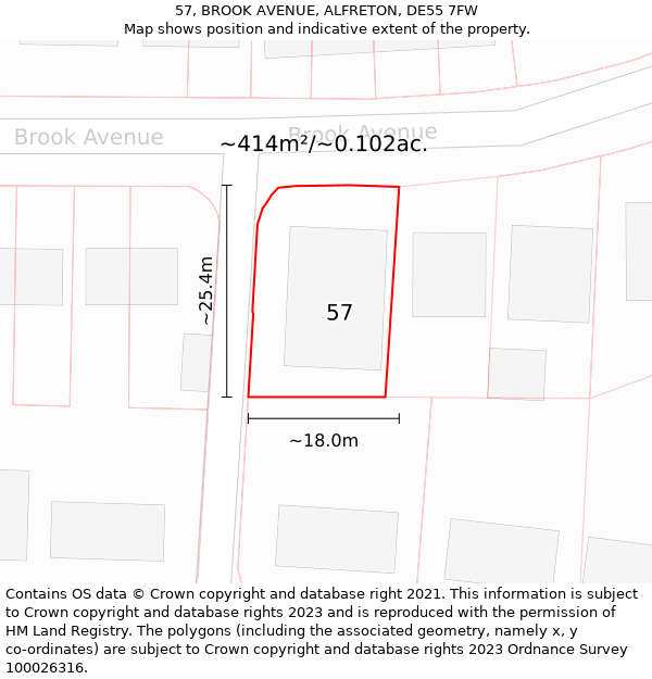 57, BROOK AVENUE, ALFRETON, DE55 7FW: Plot and title map