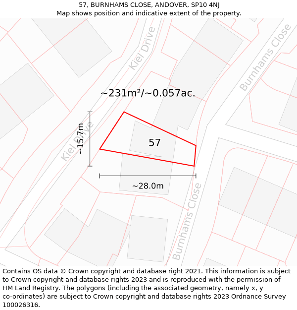 57, BURNHAMS CLOSE, ANDOVER, SP10 4NJ: Plot and title map