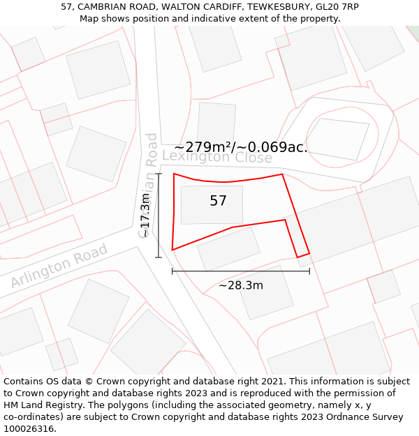 57, CAMBRIAN ROAD, WALTON CARDIFF, TEWKESBURY, GL20 7RP: Plot and title map