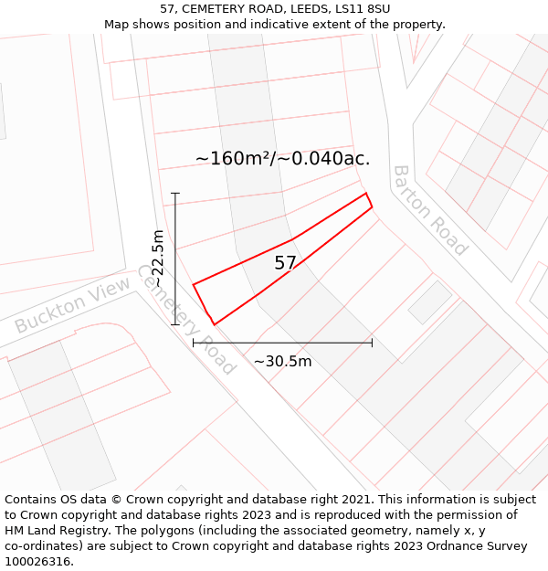 57, CEMETERY ROAD, LEEDS, LS11 8SU: Plot and title map