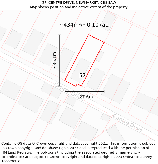 57, CENTRE DRIVE, NEWMARKET, CB8 8AW: Plot and title map