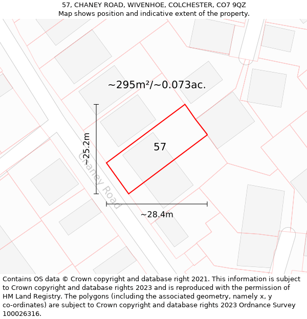 57, CHANEY ROAD, WIVENHOE, COLCHESTER, CO7 9QZ: Plot and title map