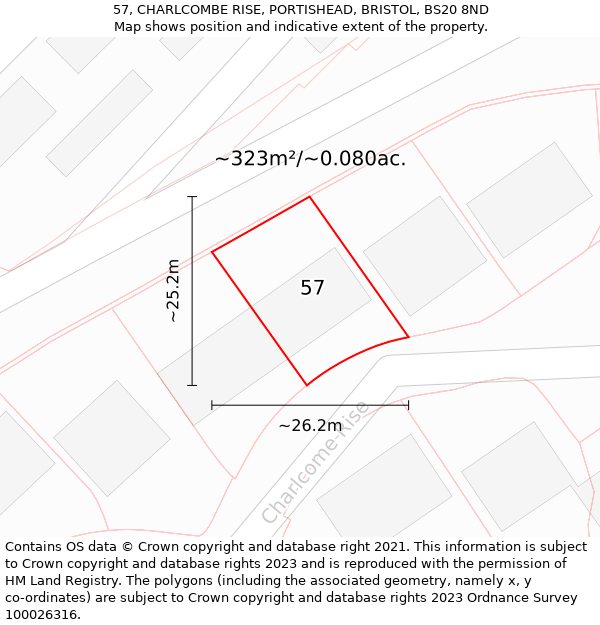 57, CHARLCOMBE RISE, PORTISHEAD, BRISTOL, BS20 8ND: Plot and title map