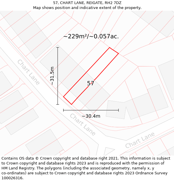 57, CHART LANE, REIGATE, RH2 7DZ: Plot and title map