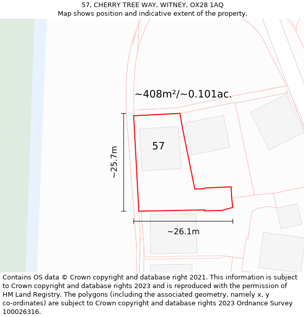 57, CHERRY TREE WAY, WITNEY, OX28 1AQ: Plot and title map