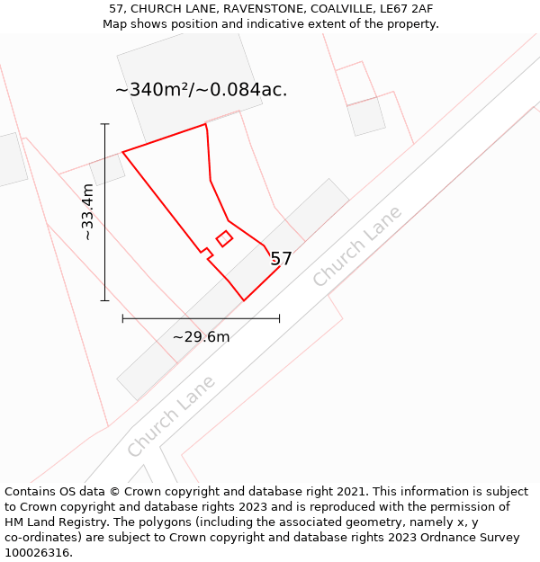 57, CHURCH LANE, RAVENSTONE, COALVILLE, LE67 2AF: Plot and title map