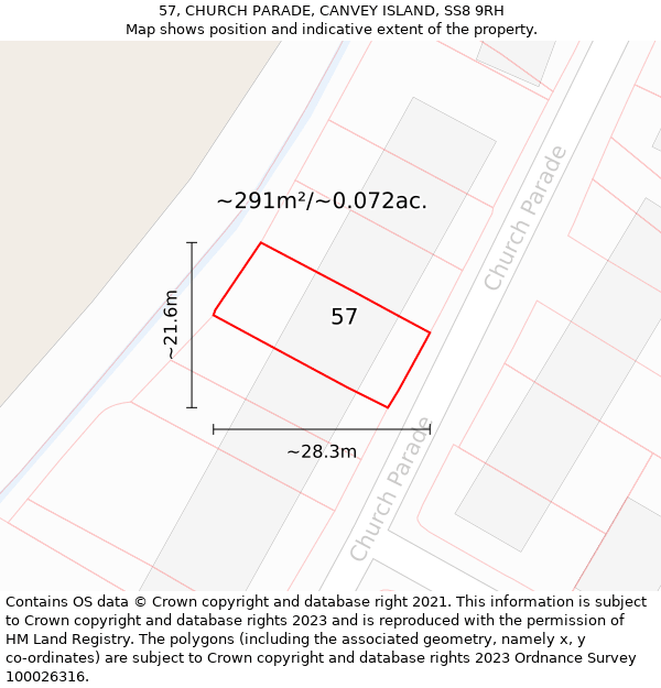 57, CHURCH PARADE, CANVEY ISLAND, SS8 9RH: Plot and title map