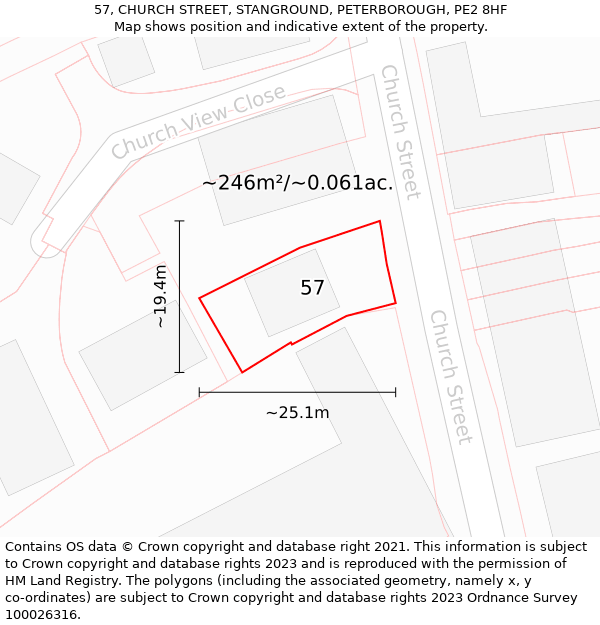 57, CHURCH STREET, STANGROUND, PETERBOROUGH, PE2 8HF: Plot and title map