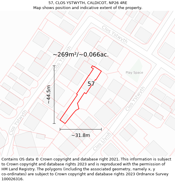 57, CLOS YSTWYTH, CALDICOT, NP26 4RE: Plot and title map