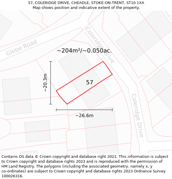 57, COLERIDGE DRIVE, CHEADLE, STOKE-ON-TRENT, ST10 1XA: Plot and title map