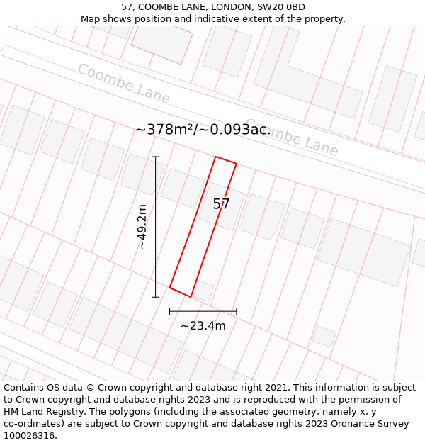 57, COOMBE LANE, LONDON, SW20 0BD: Plot and title map