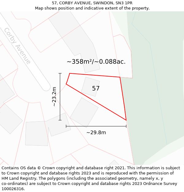 57, CORBY AVENUE, SWINDON, SN3 1PR: Plot and title map