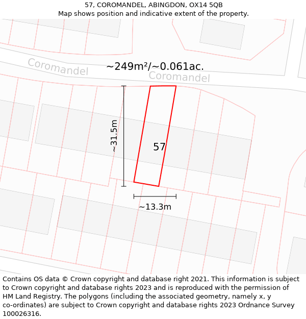 57, COROMANDEL, ABINGDON, OX14 5QB: Plot and title map