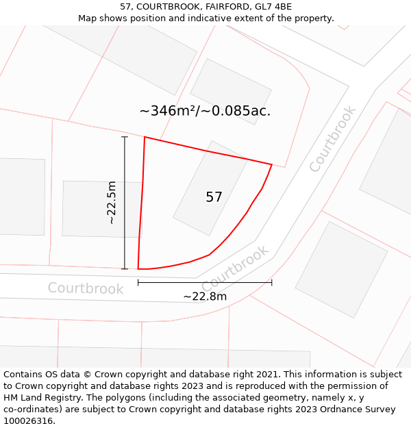 57, COURTBROOK, FAIRFORD, GL7 4BE: Plot and title map