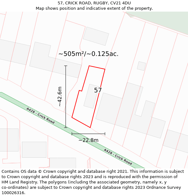 57, CRICK ROAD, RUGBY, CV21 4DU: Plot and title map