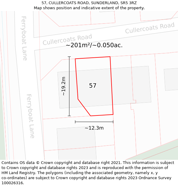 57, CULLERCOATS ROAD, SUNDERLAND, SR5 3RZ: Plot and title map