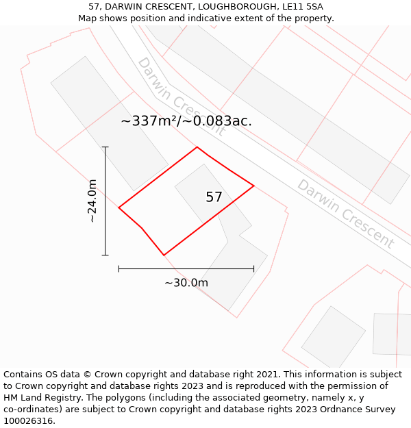 57, DARWIN CRESCENT, LOUGHBOROUGH, LE11 5SA: Plot and title map