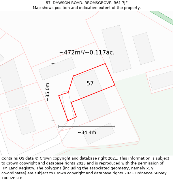 57, DAWSON ROAD, BROMSGROVE, B61 7JF: Plot and title map