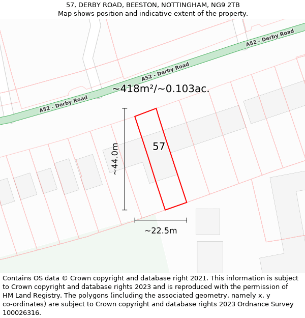 57, DERBY ROAD, BEESTON, NOTTINGHAM, NG9 2TB: Plot and title map