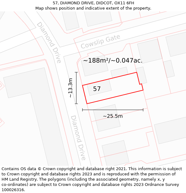 57, DIAMOND DRIVE, DIDCOT, OX11 6FH: Plot and title map