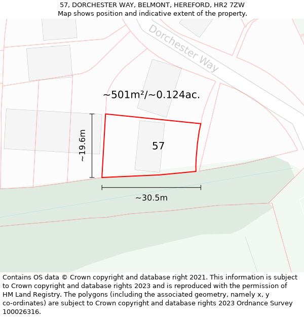 57, DORCHESTER WAY, BELMONT, HEREFORD, HR2 7ZW: Plot and title map