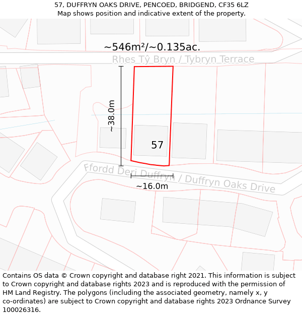 57, DUFFRYN OAKS DRIVE, PENCOED, BRIDGEND, CF35 6LZ: Plot and title map