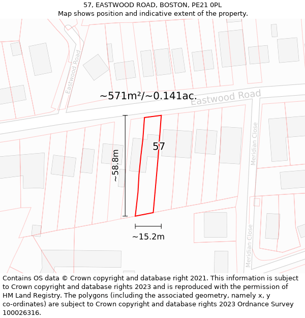 57, EASTWOOD ROAD, BOSTON, PE21 0PL: Plot and title map