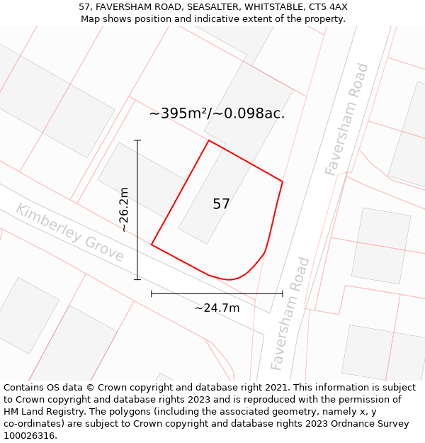 57, FAVERSHAM ROAD, SEASALTER, WHITSTABLE, CT5 4AX: Plot and title map