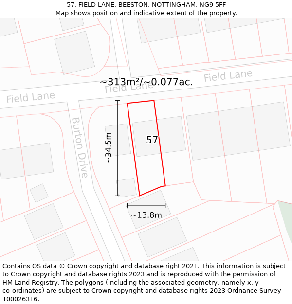 57, FIELD LANE, BEESTON, NOTTINGHAM, NG9 5FF: Plot and title map