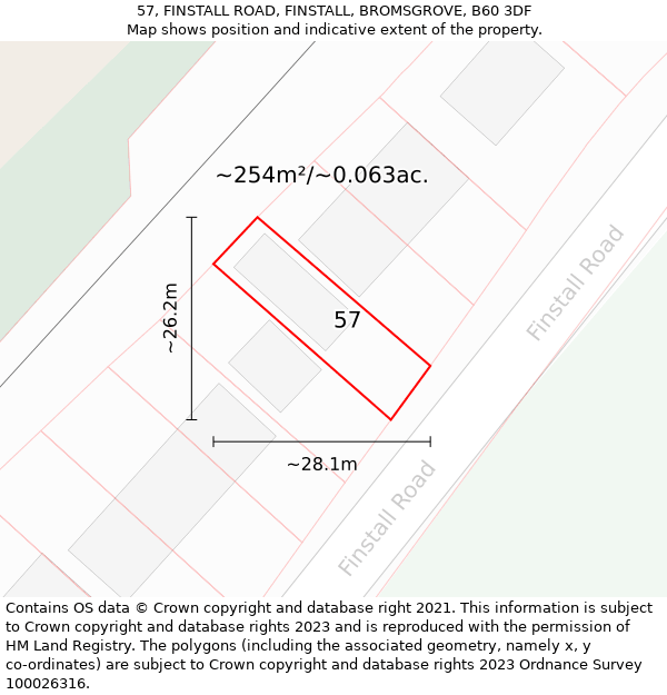 57, FINSTALL ROAD, FINSTALL, BROMSGROVE, B60 3DF: Plot and title map