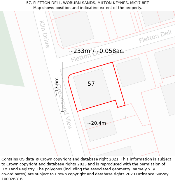 57, FLETTON DELL, WOBURN SANDS, MILTON KEYNES, MK17 8EZ: Plot and title map